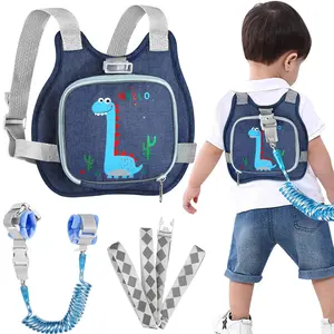 Toddler Harness Leash+ Anti Lost Wrist Link, Cute Dinosaur Kids Harness with Leash, Foldable Child Leash Baby Walking Wristband Assistant Strap Belt Hold Baby Boys Girls Close While Walking