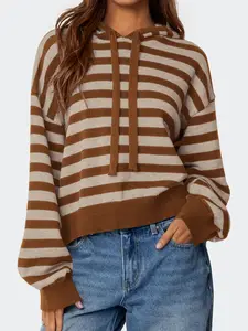 Women’s Striped Hoodie Sweater Long Sleeve Casual Fall Winter Top