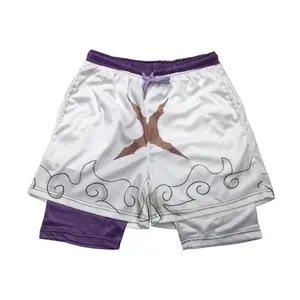 One piece Luffy Anime Gym Shorts - Breathable Stretch Compression Short with Pockets for Anime Lover(Sheets)