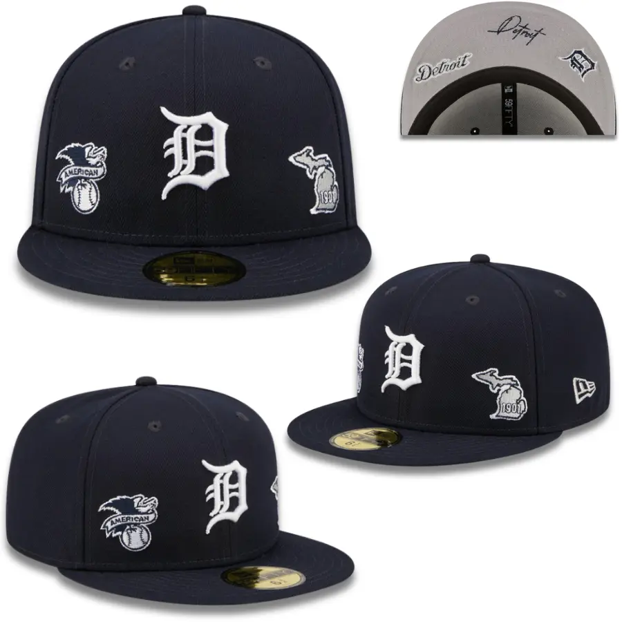 New Era MLB Detroit Tigers 59FIFTY Fitted Hat – Black Cap with White D Logo, American League Patch & Michigan 1901 Embroidery