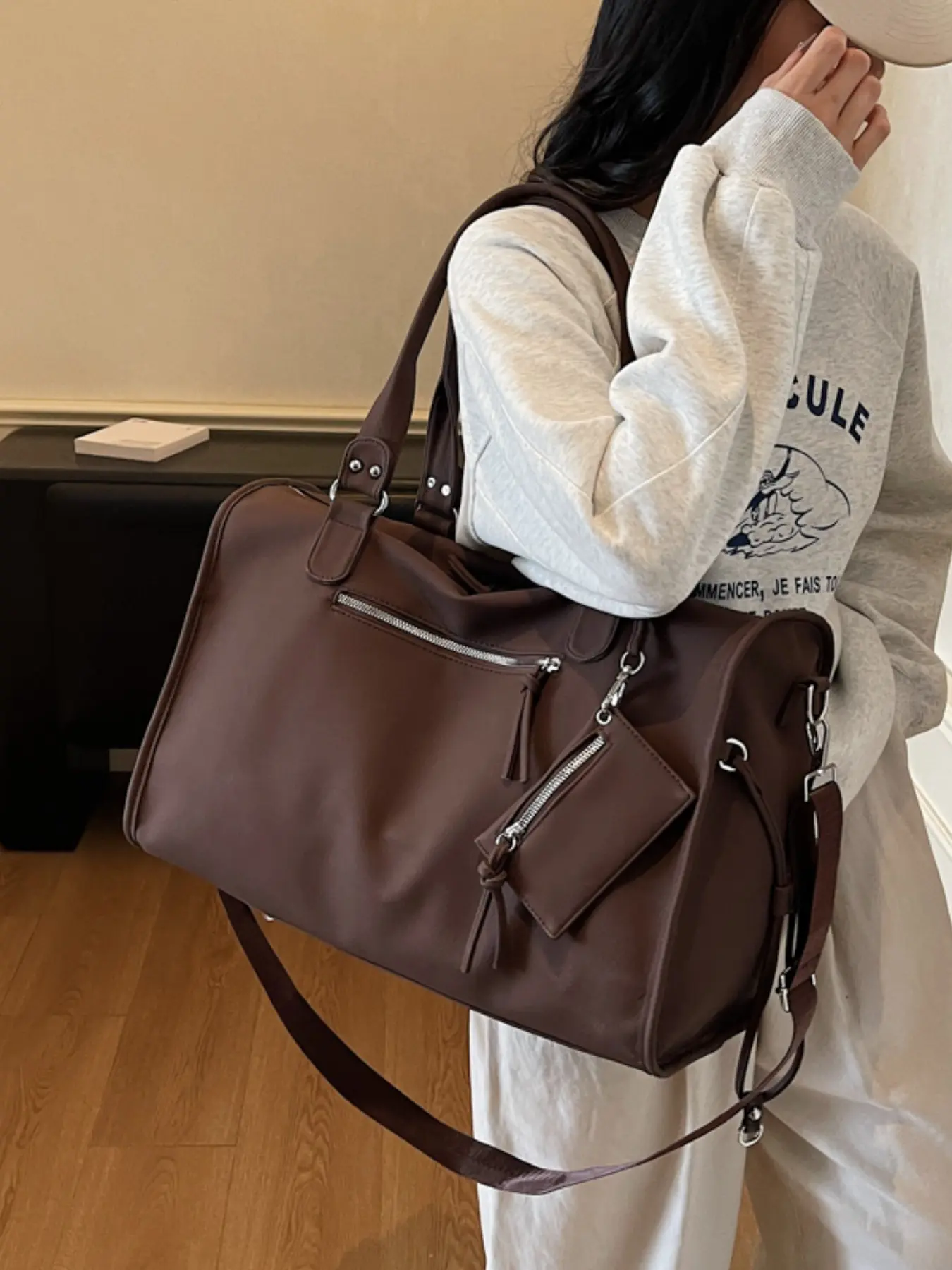 2026 New Elegant Large Capacity Zipper Travel Bag, Short Trip Commuter Handbag, Crossbody Bag with Coin Purse, Casual Plain Design, Travel Essentials