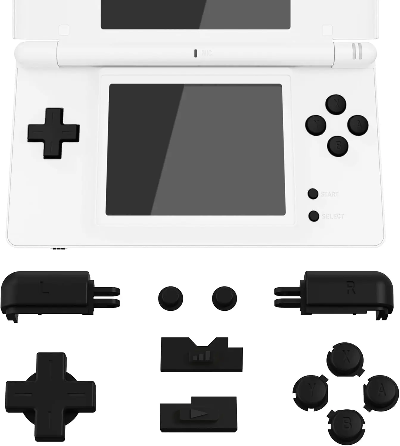 eXtremeRate Black Replacement Full Set Buttons for Nintendo DS Lite Handheld Console, Custom D-pad A B X Y Start Select R L Power Volume Keys for Nintendo DS Lite NDSL - Console NOT Included