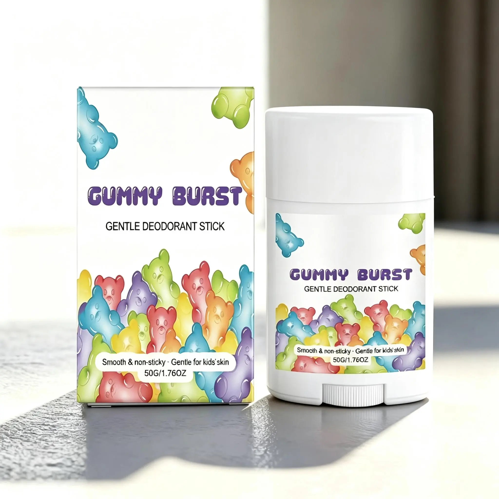 Beach Breeze Natural Kids & Teens Deodorant - Mom's Choice, Aluminum-Free, Paraben-Free, Hypoallergenic, Gentle, Smooth, Sensitive Body Care - 24-Hour Protection, Bright Beach Gummy Burst Scent - 1.76 oz, Stick