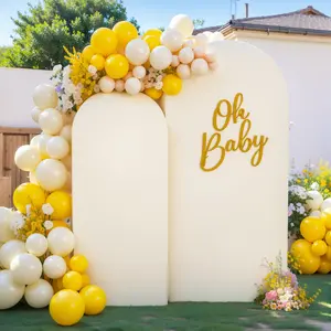 Beige Arch Backdrop Cover 7.2FT 6FT Spandex Arch Covers Stretchy Backdrop Set of 2, Double-Layer Wrinkle Free Wedding Arch Stand Cover Party Backdrop Curtains for  Shower Birthday Party Decoration