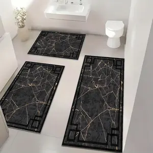 Marble Pattern Bathroom Mat, 3 Counts/set Non-slip Soft Bathroom Mat, Stain Resistant Easy To Clean Carpet for Bathroom, Kitchen, Living Room
