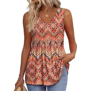 Womens Tank Tops  Flowy Peplum Tops (Size Up 1-2 for Oversized Look) for Women Dressy Sleeveless V Neck Babydoll Tank Tops Fabric Stretchy tank tops summer tops Casual Fashion Casual