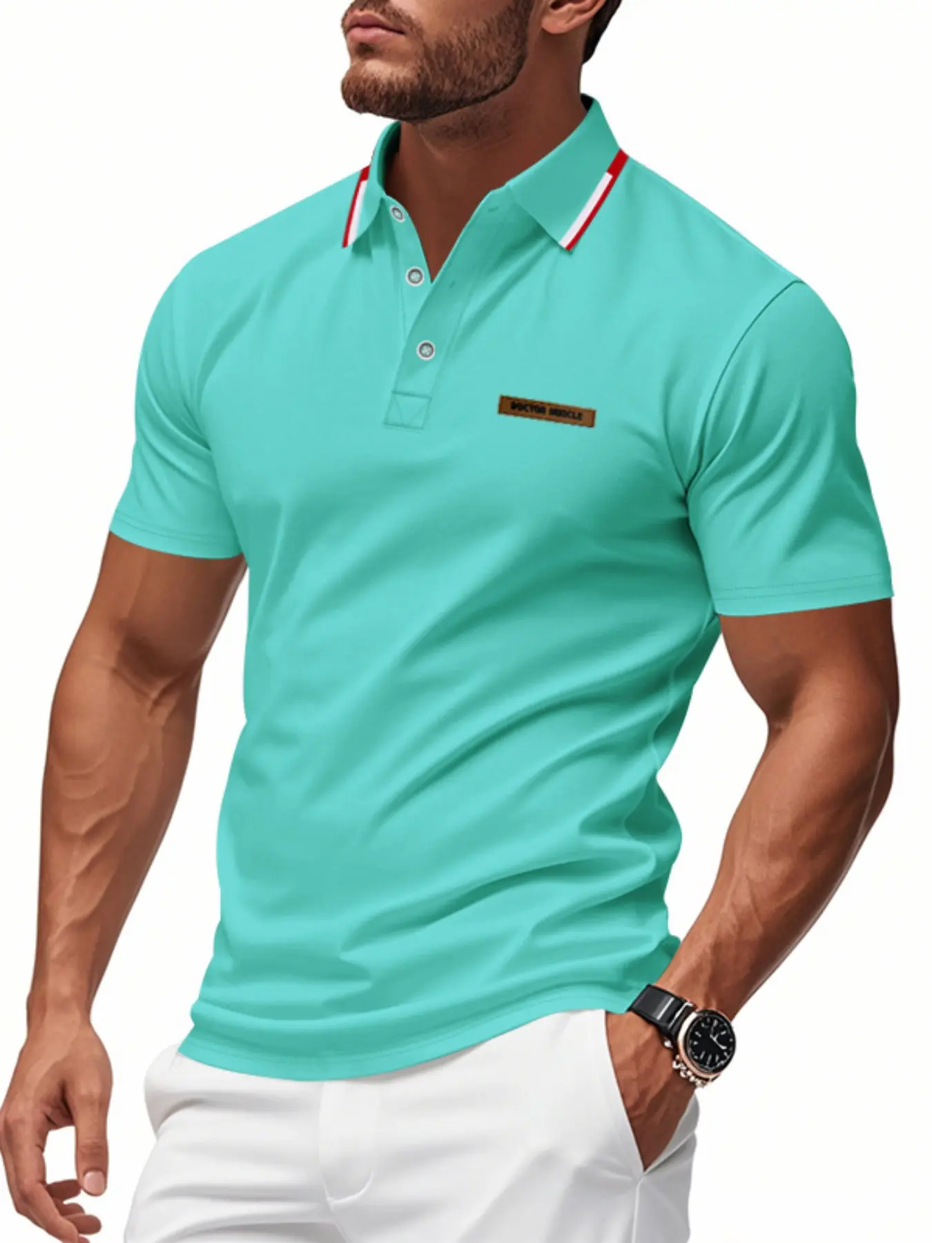 Men's Polo Shirt Summer Breathable Mesh Fashionable Casual Golf Quick-Dry Short Sleeve Tee, European Size, Fitted Style, Plain Pattern, Muscle Slim Polo