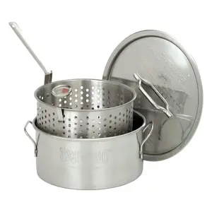 Bayou Classic 10 Quart Stainless Steel Fry Pot w/Perforated Basket & Thermometer Cookware Handles