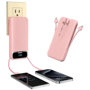 citicr Portable Charger, 12000mAh 22.5W USB C Fast Charging Power Bank with Built-in Cables and AC Wall Plug, Smart LED Display Travel Essentials Battery Pack Compatible with iPhone, iPad, Samsung etc