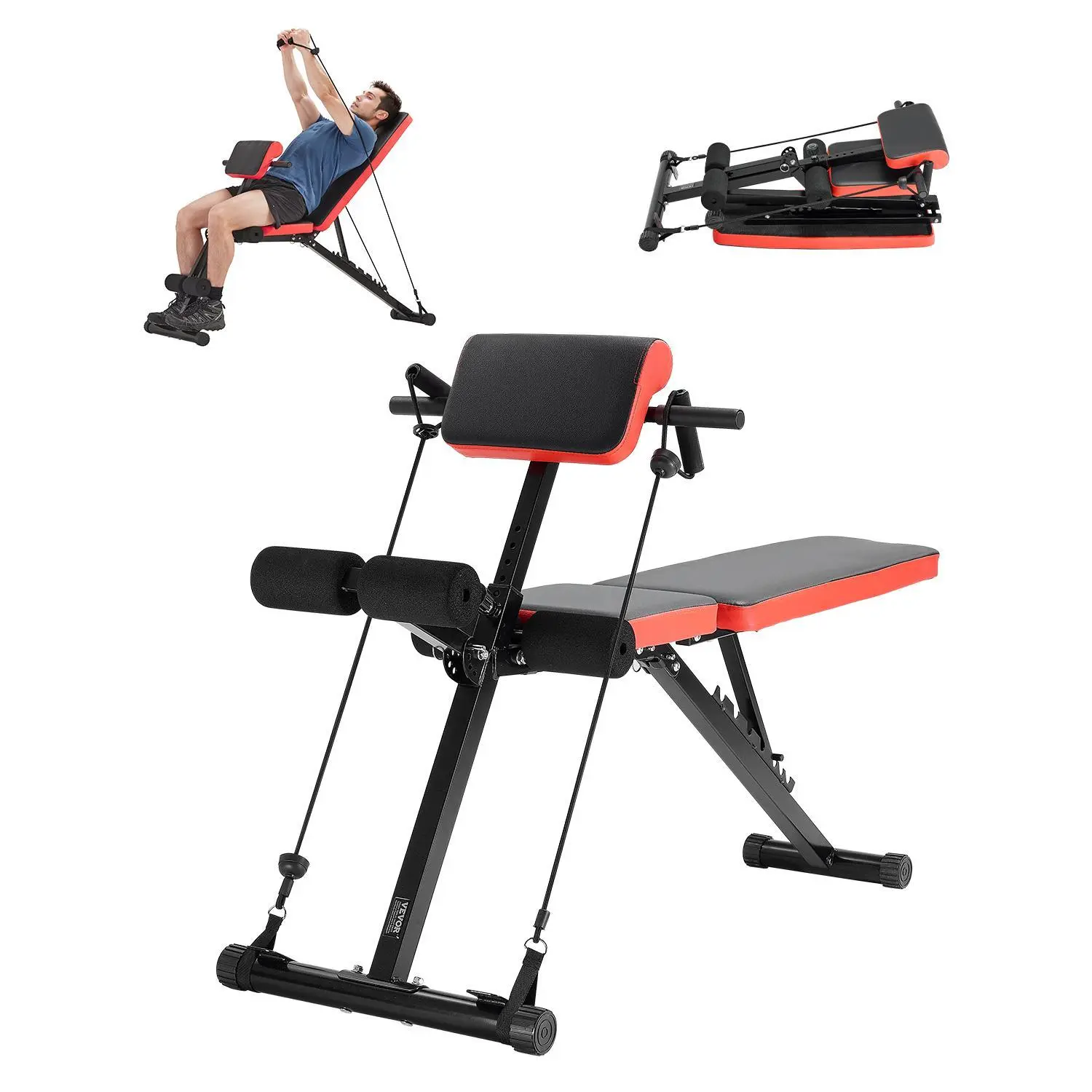 VEVOR Multi-Functional Adjustable Weight Bench - Carbon Steel Fitness Equipment, Back Extension Roman Chair Weight Lifting Tool, 770lbs Load Foldable Home Gym Gear for Back, Arm, Core Ab Sit-Ups, Hamstrings#BacktoSchool