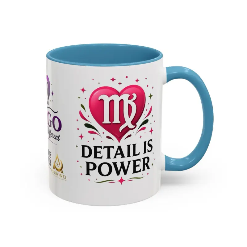 Virgo Zodiac Sign Ceramic Coffee Mug 11oz – Detail is Power Astrology Gift, Blue Two-Tone Accent Handle Cup