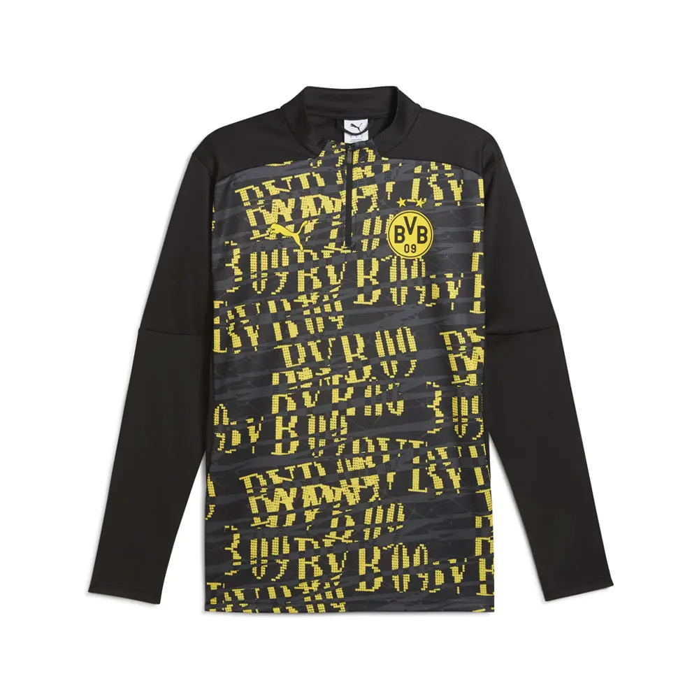 PUMA Mens Bvb Pre-Match Mock Neck Long Sleeve Quarter Zip Casual Tops Casual - Black
