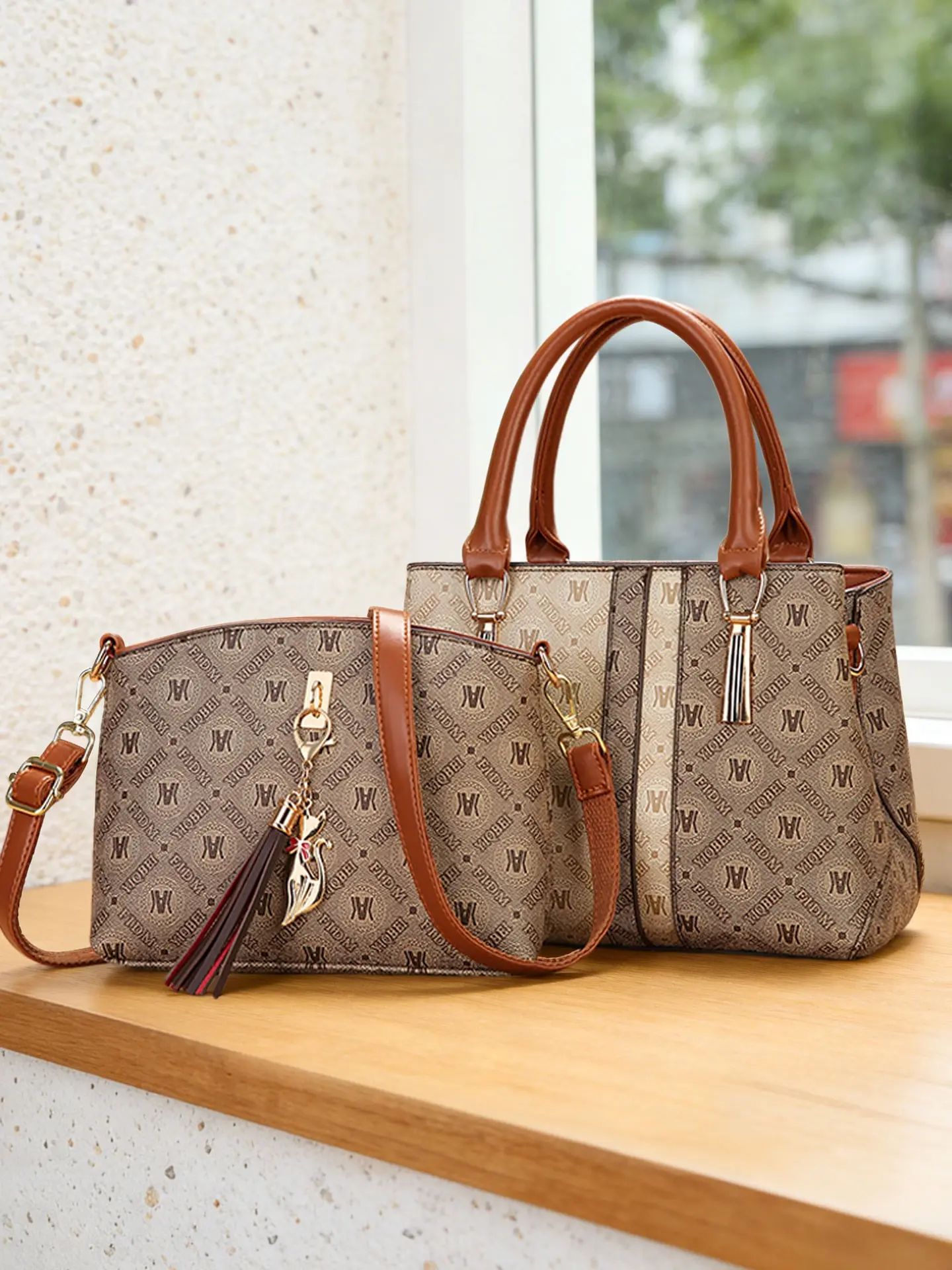 Women's Handbag Set with Shoulder Bag, Classic Print Large Capacity, Vintage Crossbody Bag, Mother's Day Gift for Mom and Elders, Daily Use