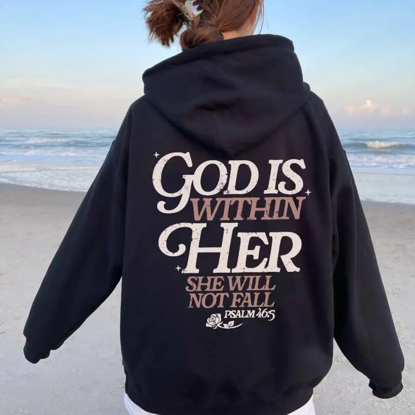 Unisex Hoodie Sweatshirt with 'God Is Within Her' Graphic, Fashionable Drawstring Tops Made from Lightweight Fabric