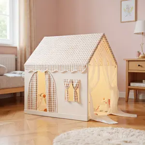 Double Door Cute Castle Style Kids Secret Playhouse, Multifunction Foldable Indoor Outdoor Tent, Boy Girl Christmas Birthday Gift