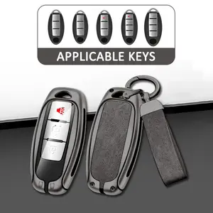 Zinc Alloy Leather Car Key Case Cover Shell Bag Fob, Car Key Protector, Compatible with Nissan Nismo, Qashqai, X-Trail, Juke, Kicks, Tiida, Pathfinder, Infiniti