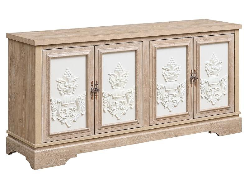 Yechen 63" Vintage Farmhouse Sideboard Buffet Cabinet with 3D Decorative Doors | Light Oak Wood Credenza with Sturdy Frame & Antique Handles | for Living Room, Kitchen, Entryway