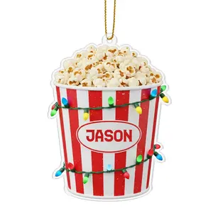 Irregular Multi-Size Custom-Shaped Acrylic Popcorn Bucket Ornament, Christmas Holiday Hanging Decoration Keepsake for Popcorn Snack Lovers