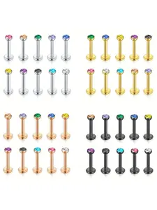 16G Lip Rings Labret Studs Set 316L Stainless Steel Flat Back Earring Studs with Colorful CZ Internal Threaded Monroe Medusa Piercing Jewelry Tragus Helix Cartilage Studs 6mm 8mm