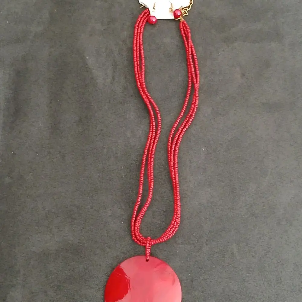 Earrings and Beaded Medallion Red Blue Black Brown Stylish Beaded Design for Women