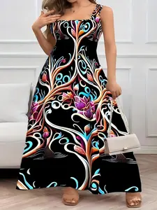 Floral Midi Dress for Women – Sleeveless, Square Neck, and Backless with Soft, Lightweight Fabric. Perfect for Summer, Beach Trips, Vacations, and Casual Days. Trendy Boho Style with a Flowy, Elegant Fit for Ultimate Comfort and Fashion