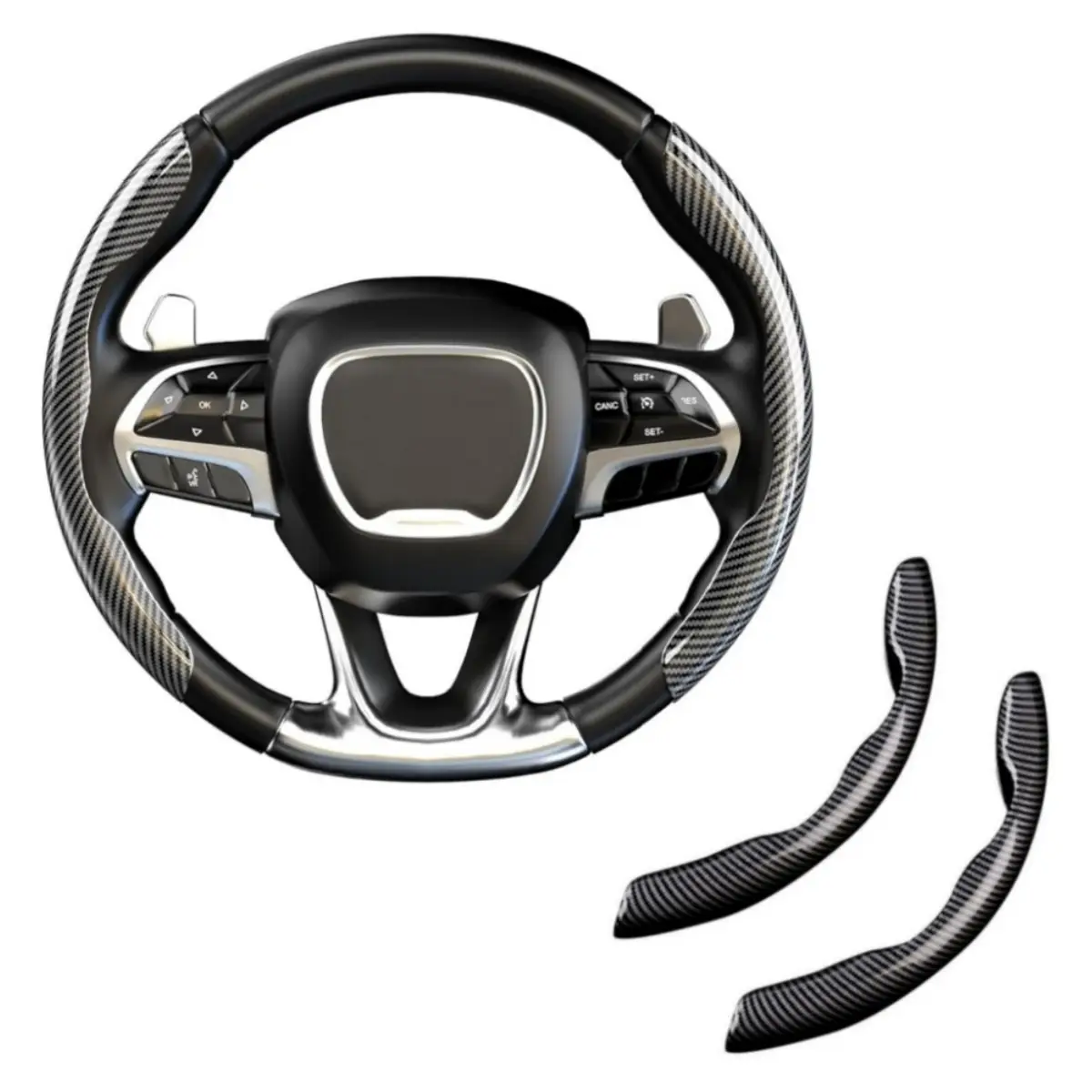 2 Piece Carbon Fiber Car Steering Wheel Cover Non-Slip, Multiple Color Options,Universal for Most Car Auto Interiors Accessories 15" Diameter 37-38 cm