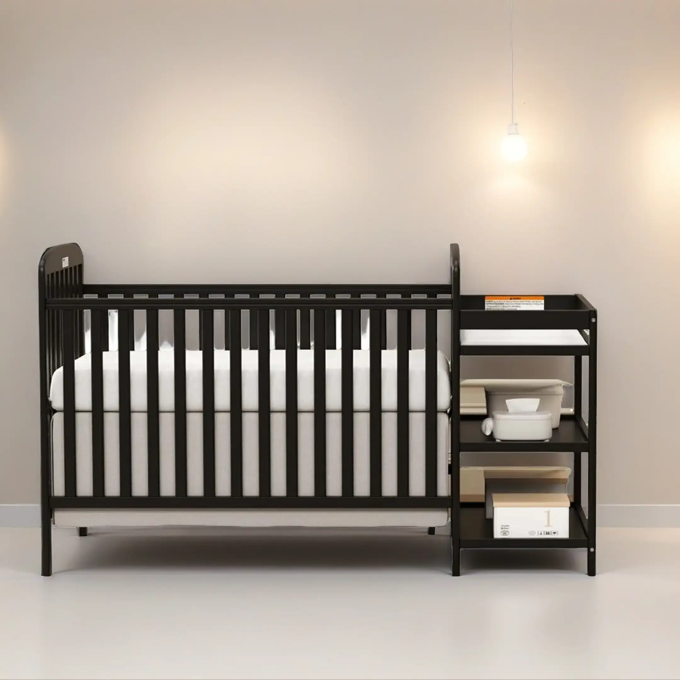 Solid Wood Baby Crib and Changing Table Combo Set, 3-in-1 Convertible Bed for Nursery with Storage, Converts to Toddler Bed and Daybed, Bedside Crib, Toddler Bed With Rails