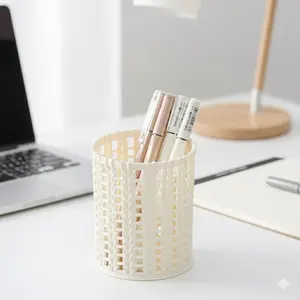 Multifunctional Rattan Style Desk Organizer, Hollow Design Storage Box for Makeup & Stationery, Ins Aesthetic Study Room & Office Must-Have, Multi-Layer Desktop Shelf for Dormitory Workspace