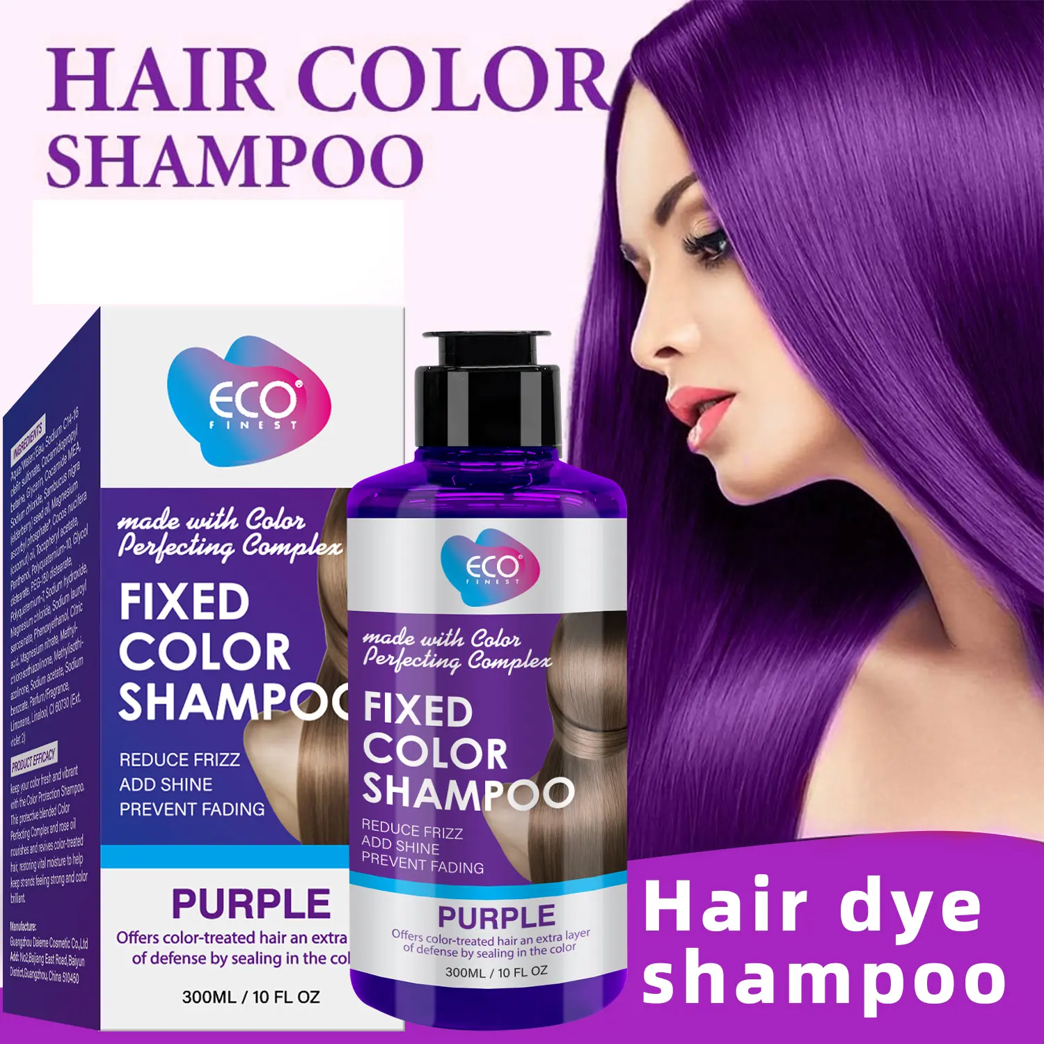 ECO Purple Fruity Color Protection Shampoo (300ml/10.144oz) - Unisex Coconut Oil-Infused Gentle Gel Cleanser, Anti-Brassiness Blonde Hair Care Formula for Dyed/Bleached Hair, Removes Yellow Tones by Guangzhou Daieme Biotechnology Co.