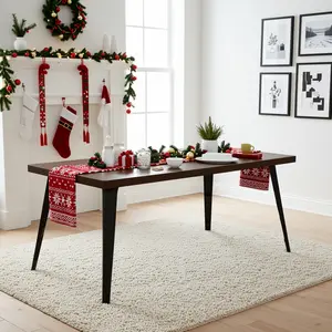 Homy Casa Stan Farmhouse Dining Table for 4-6 People, 63-Inch Rectangular Wood with Heavy Duty Metal Legs, Rustic Design, Brown/White