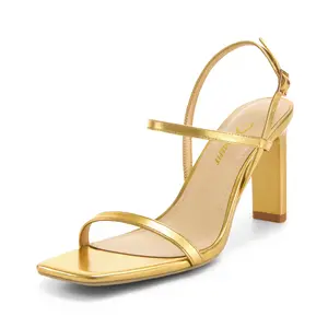 Athlefit Women's Strappy High Heels Square Open Toe Heeled Sandals Ankle Strap Dressy Wedding Party Shoes Beige Elegant