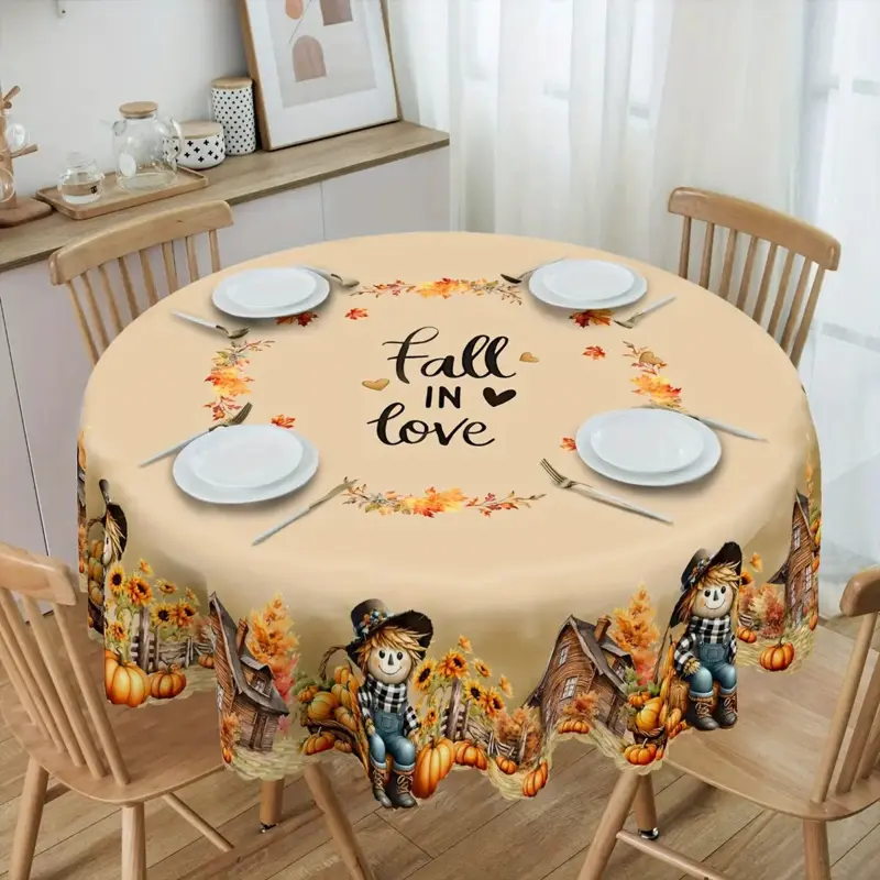 Polyester Fall Harvest Rectangle Tablecloth - Scarecrow, Pumpkin Print, Sunflower Print, Easy-Clean Overlay, Thanksgiving Holiday Decor, Party Decoration Supplies, Pumpkin Decor for Indoors & Outdoors Dining