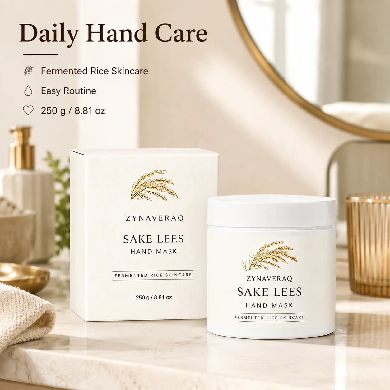 Sake Lees Hand Mask 250g Fermented Rice Deep Moisturizing Hand Cream Brightening Hand Care Hand SPA Mask Silky Smooth for Dry Cracked Hands