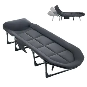 Adjustable Reclining Folding Bed with Pillow, Portable Cot for Camping Beach Office Nap Rest