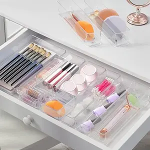 Makeup Drawer Organizer Storage Trays For Makeup, Kitchen, Bedroom, Office, Desk, Versatile Plastic Clear Drawer Organizer. Boxes Set