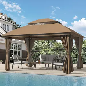 Onbrill 10×13 FT Outdoor Patio Gazebo, Heavy-Duty Metal Frame Canopy with Double Roofs, Mosquito Netting & Curtains for Backyard Watch Parties, Garden Deck Coffee Use, Gazebo Outdoor Patio, Watch Party