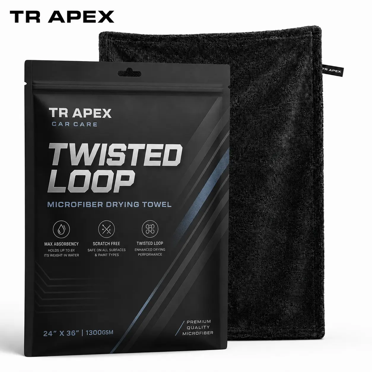 TR APEX Premium Microfiber Drying Towel – Ultra Absorbent, Scratch-Free Car Towel 24×36 in