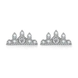 Zircon-inlaid 925 Silver Princess Crown Stud Earrings, Exquisite Versatile Personalized Cloud-Shaped Sterling Silver Earrings, Fashionable Silver Ear Jewelry