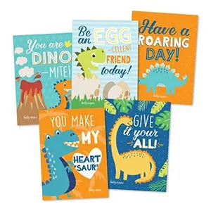 Hadley Designs Lunchbox Notes Set of 25 Jurassic Dig Roar T Rex Themed Stationery for Kids Elementary School Supplies
