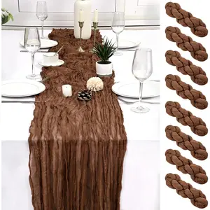 8 Pack 17x108 Inch Brown Boho Gauze Cheesecloth Table Runner for Wedding Party Baby Bridal Shower Home Decor