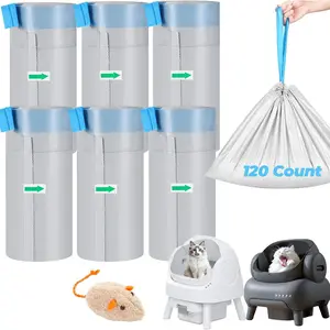 120 Count Automatic Cat Litter Box Liners Bags Compatible with NeakasaM1 Petpivot Autoscooper 11 and Similar Open-Top Self-Cleaning Cat Litter Box, Drawstring Handle Heavy Duty Leak-proof, 27 * 13in