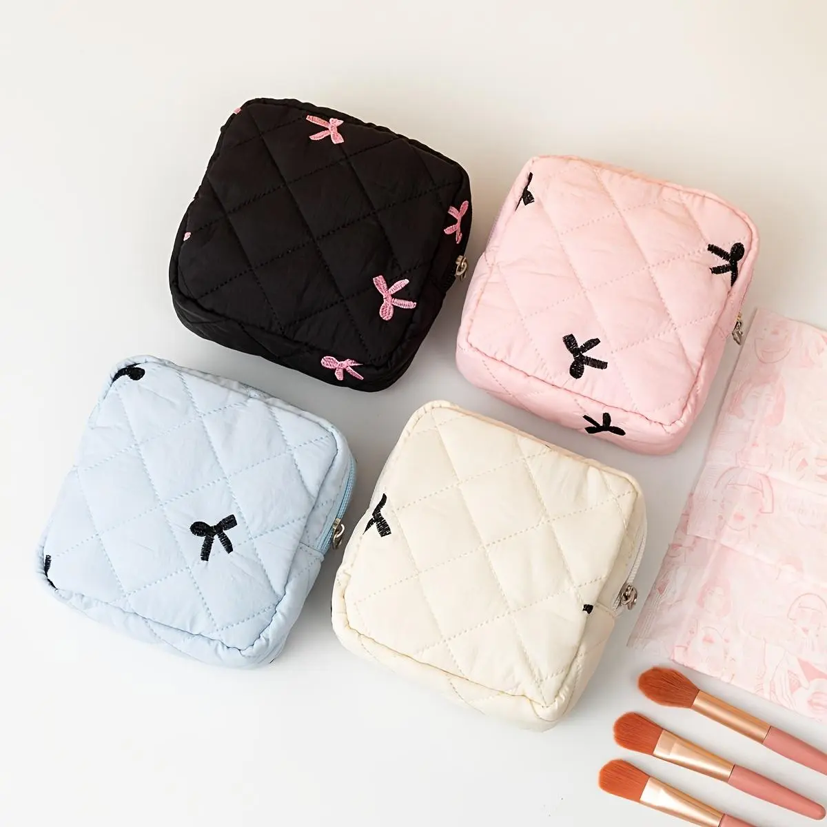 Butterfly Bow Ladies Storage Bag, Girls' Menstrual Period Butterfly Design Sanitary Pad and Towel Organizer Pouch, Lightweight Zippered Storage Bag for Essential Dorm Accessories