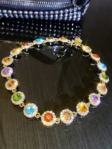Elegant Stylish Colorful Rhinestones Necklace Bracelet Jewelry Set Decorative Accessories Holiday Birthday Party Gift For Girls Trendy Jewelry Set