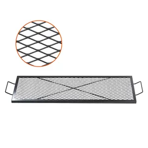 【Father's Day】VEVOR X-Marks Fire Pit Grill Grate, Rectangle Cooking Grate, Heavy Duty Steel Campfire BBQ Grill Grid with Handle & Support X Wire, Portable Camping Cookware for Outside Party Gathering, 44 Inch