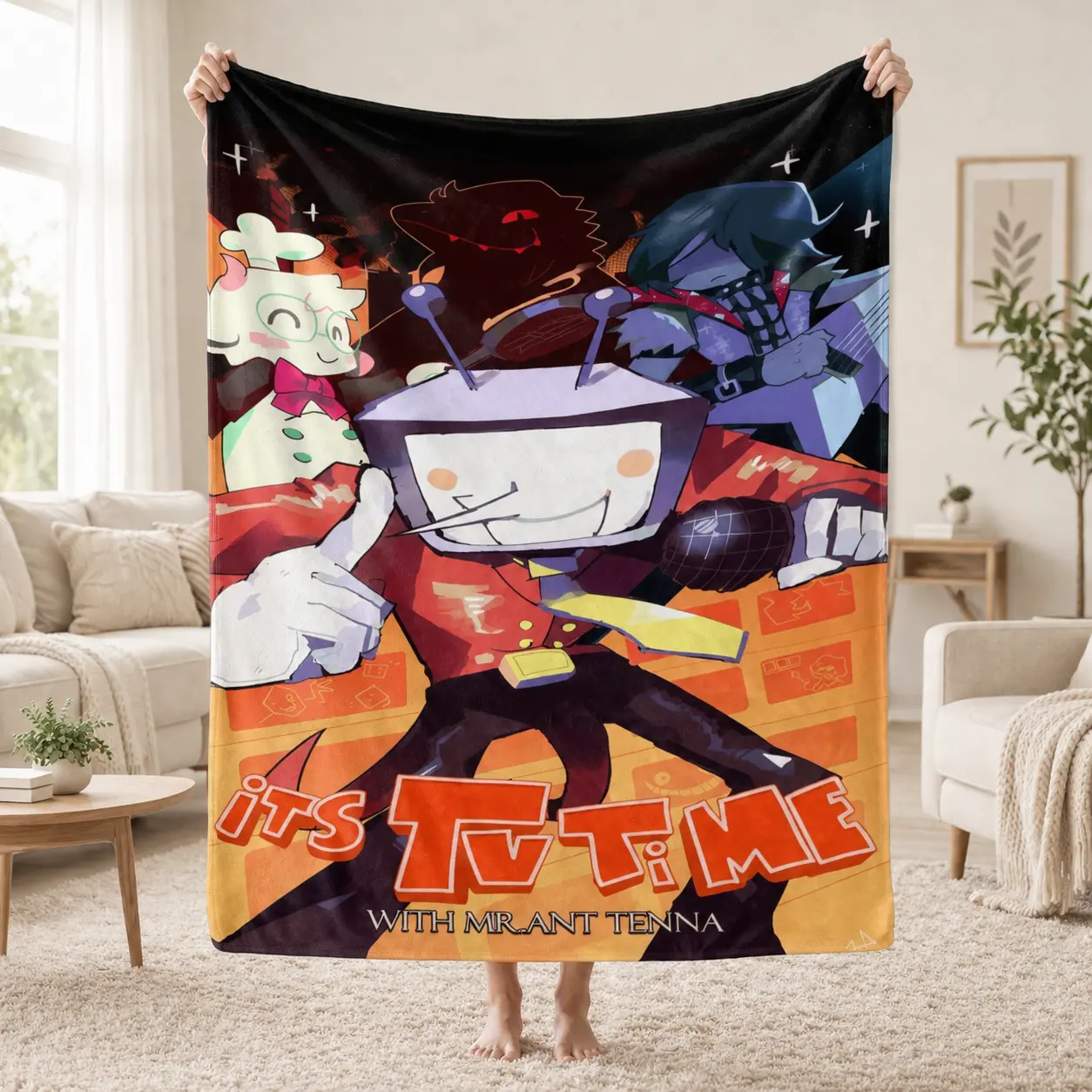 Retro Look Cartoon Print Gaming Throw Blanket - Ultra Soft Flannel Fleece Blanket, Washable for Couch & Bed Home Use, Cozy Gamer Room Decor Gift