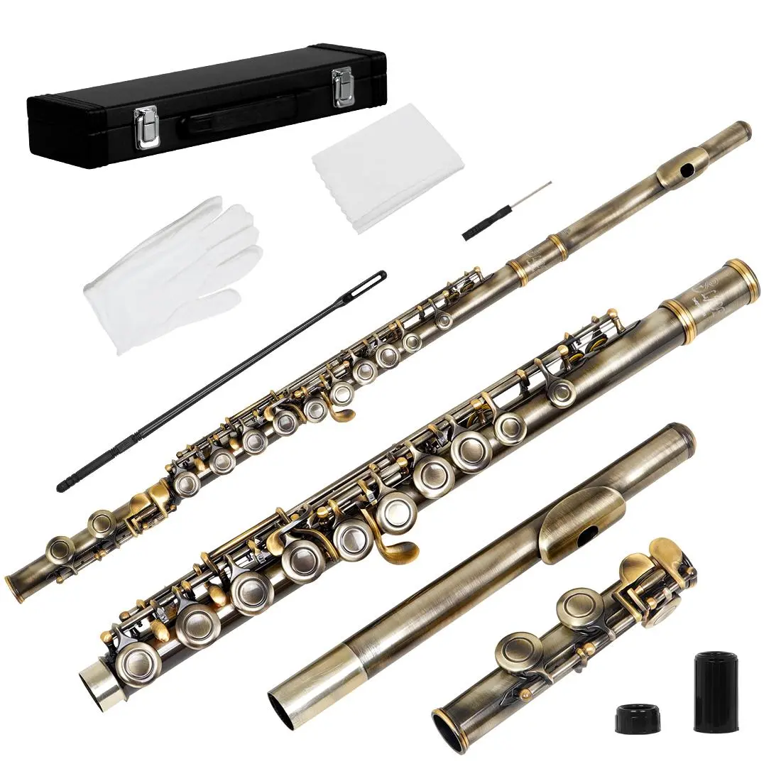 16 Hole Closed Hole Flute, C Key Bronze Band Performance Portable Flute Instrument, Musical Instrument for Beginners, Music Accessories