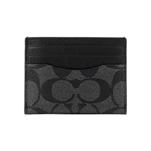 COACH Card Case for Men – Classic Monogram Style in Gray-Black Coated Canvas