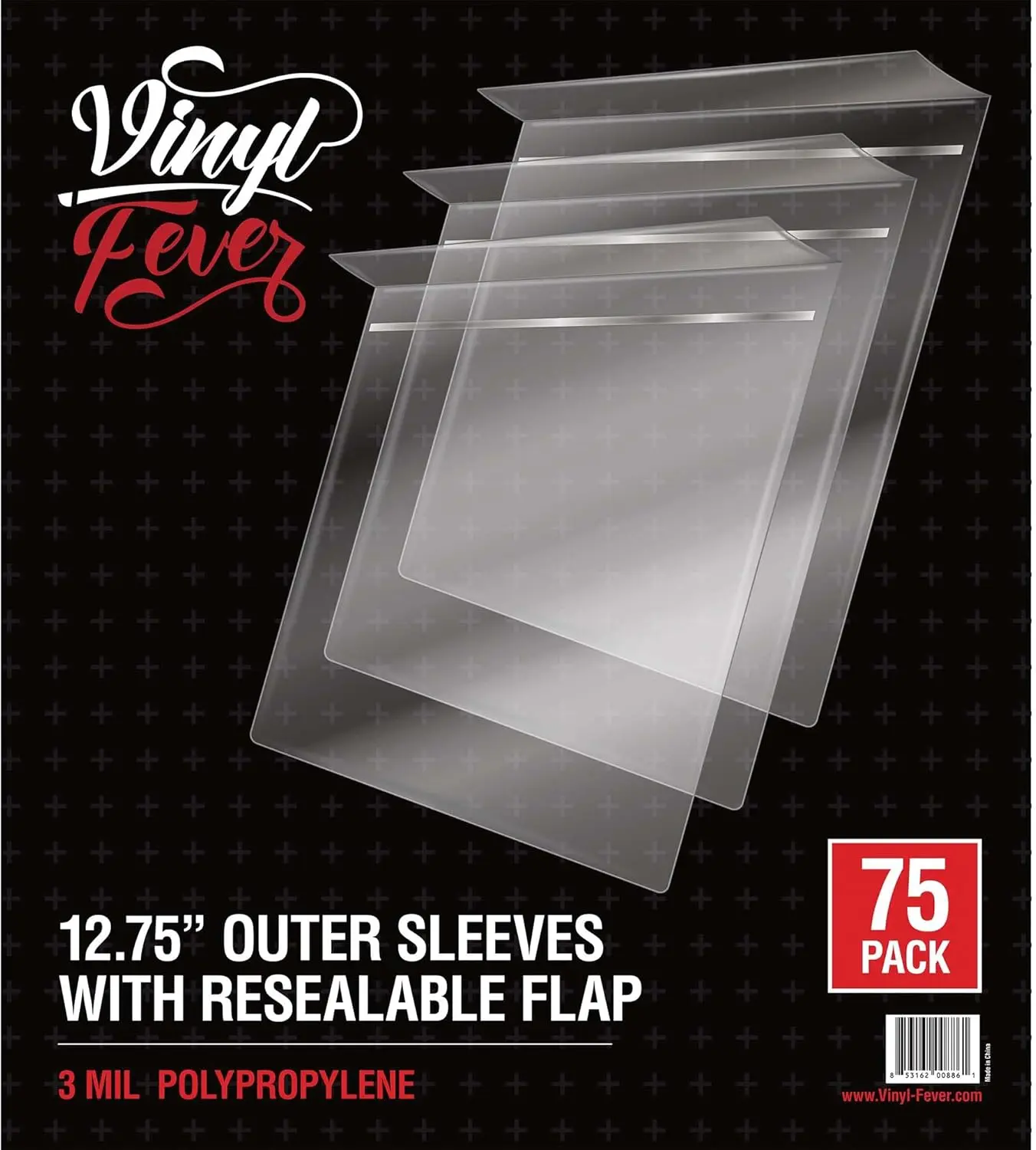 Vinyl Fever Resealable Record Outer Sleeves Crystal Clear Premium Vinyl Record Sleeves 12.75" X 12.75" 3 Mil 75 Pack