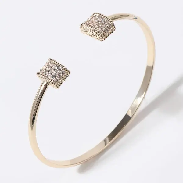 Gold Plated Bar Edge Cuff Bangle Bracelet - Thin, 2.5" Diameter, Lead & Nickel Compliant, Luxurious Shine, Durable - Elegant, Minimalist, Casual Everyday & Daily Wear Accessory