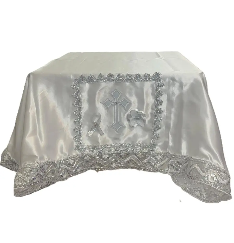 Spiritual Vault Cloth with Embroidered Cross and Lace Trim for Religious Use